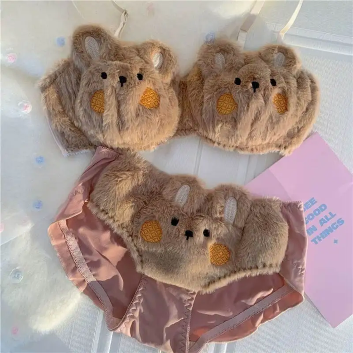Cute Bunny Plush Bralette for girls | Soft Fluffy Wireless Bra | Kawaii Rabbit Lingerie | Comfortable Everyday Bra
