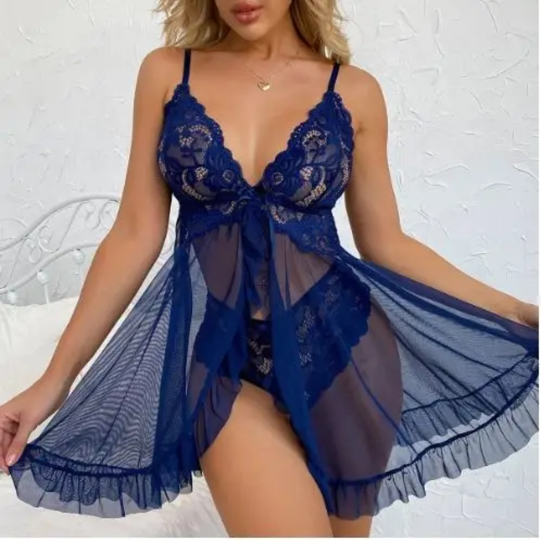 Romantic Red Lace Ruffle Babydoll Lingerie Set