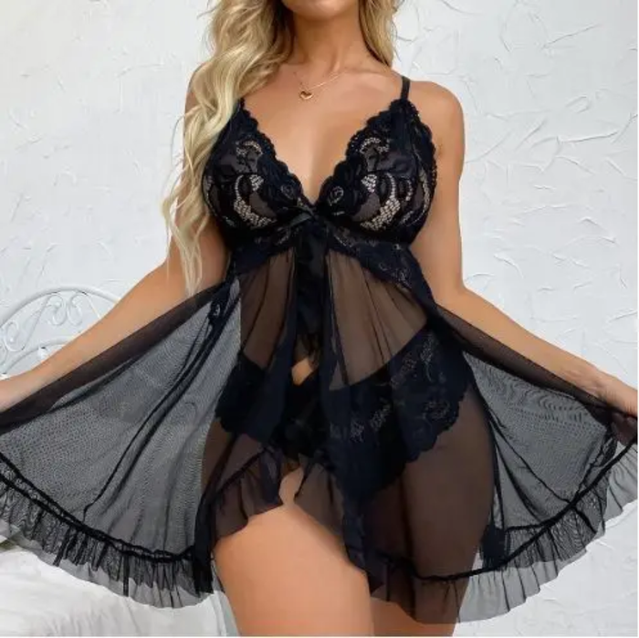 Romantic Red Lace Ruffle Babydoll Lingerie Set